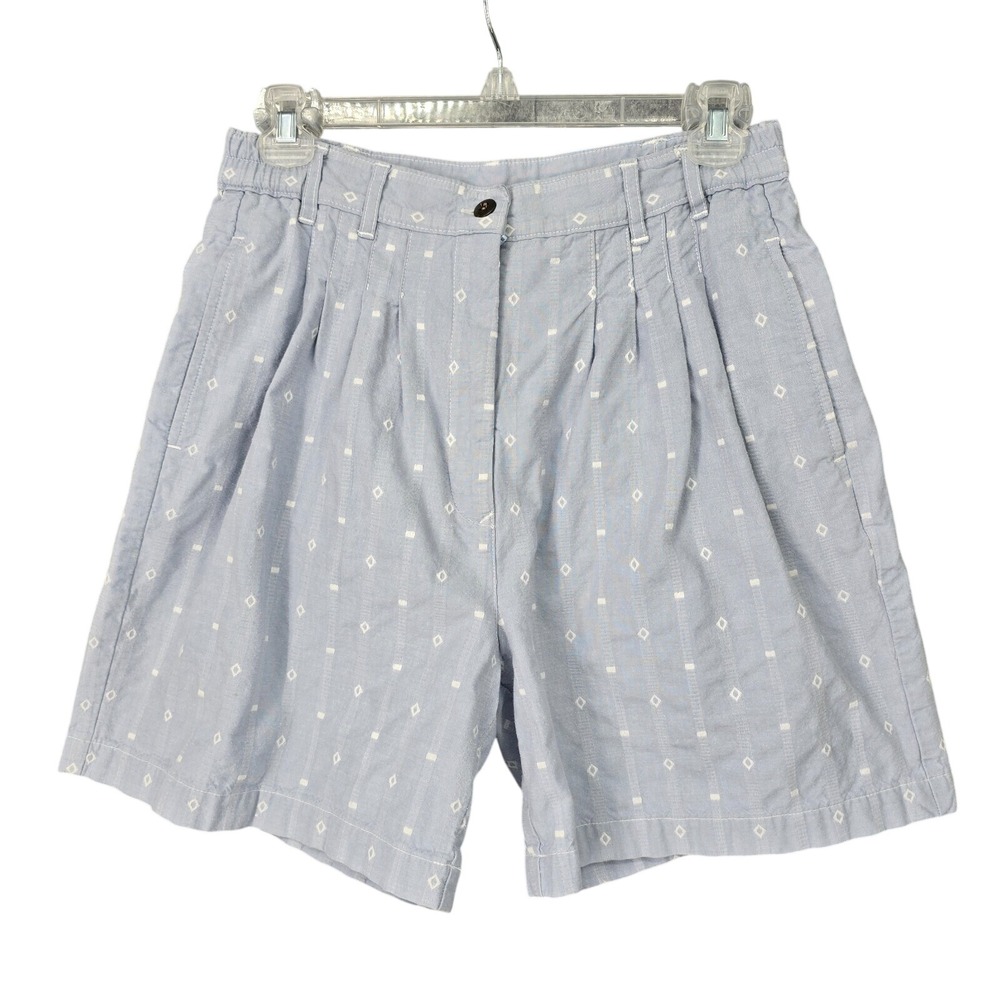 Woolrich Women Pleated Shorts Light Blue Diamond Pattern Size 8‎ Cotton
